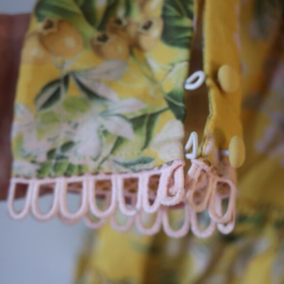 Womens Hemant & Nandita Yellow Green 2 Pc Set Floral Print Cropped Top Skirt S - Picture 12 of 16